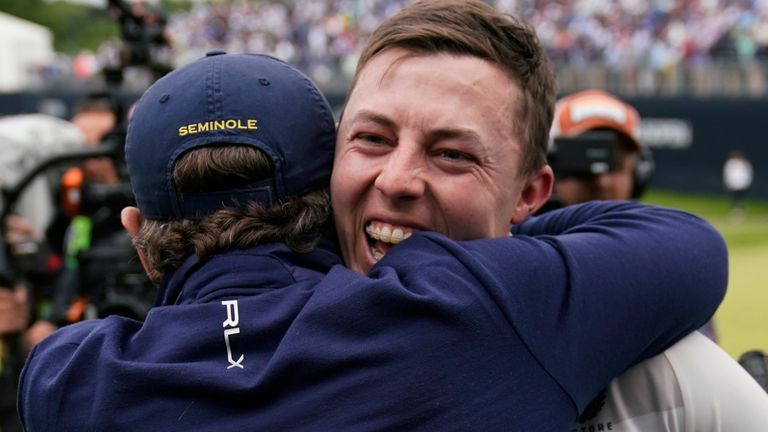 Matthew Fitzpatrick, of England, celebrates after winning the U.S. Open golf tournament at The Country Club, Sunday, June 19, 2022, in Brookline, Mass. (AP Photo/Charles Krupa)