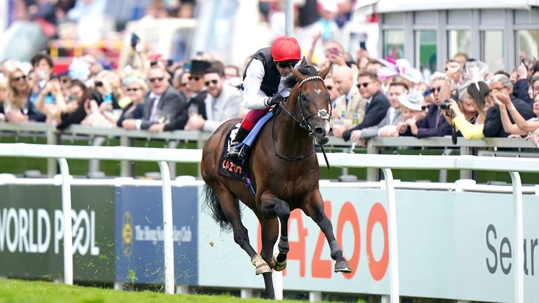 Megallan and Frankie Dettori win the Diomed Stakes at Epsom