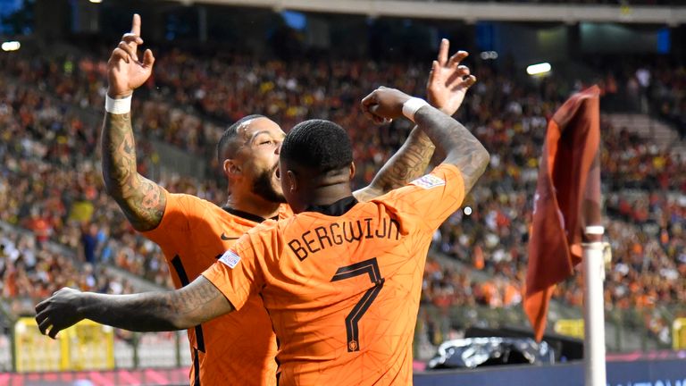 The Netherlands' Memphis Depay celebrates its second