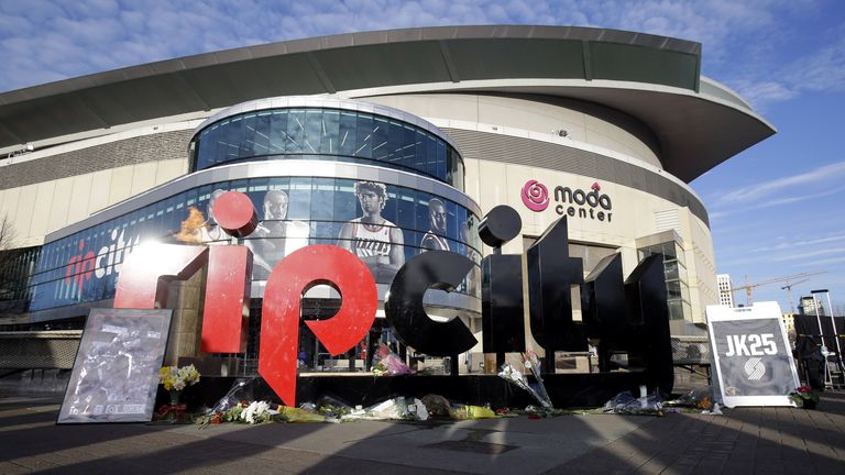 Outside the Portland Trail Blazers arena