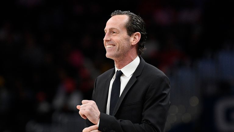 FILE - Brooklyn Nets coach Kenny Atkinson watches during the first half of the team&#39;s NBA basketball game against the Washington Wizards, Feb. 1, 2020, in Washington. The Charlotte Hornets have agreed to terms on a contract with Atkinson, now a Golden State Warriors assistant, to become their next coach, according to a person familiar with the situation. The person spoke to The Associated Press on condition of anonymity Friday because Atkinson has not yet signed the contract. (AP Photo/Nick Wass