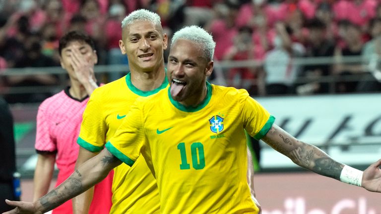 Brazil&#39;s Neymar reacts after scoring against South Korea