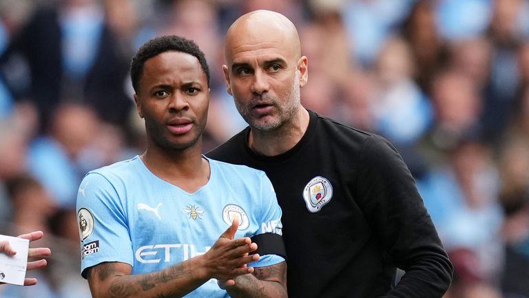 Pep Guardiola instructs Sterling against Aston Villa