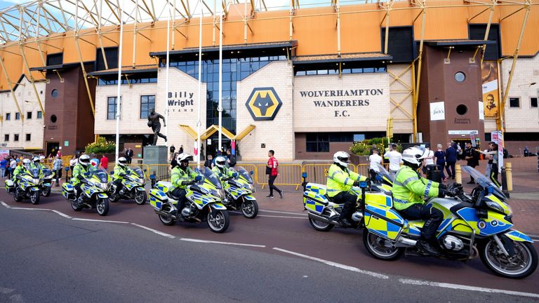 Police outside of the stadium ahead of the UEFA Nations League match at the Molineux Stadium, Wolverhampton. Picture date: Tuesday June 14, 2022.