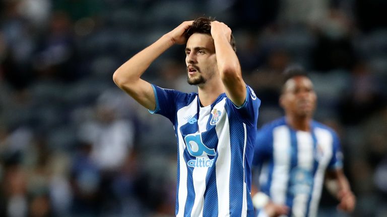 Porto's Fabio Vieira reacts during the Champions League group B football match between FC Porto and Liverpool at the Dragao stadium in Porto, Portugal, on Tuesday, September 28, 2021.