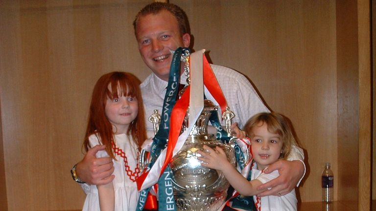 Rebecca Rotheram (with father Dave and younger sister Jess after the 2004 Challenge Cup final