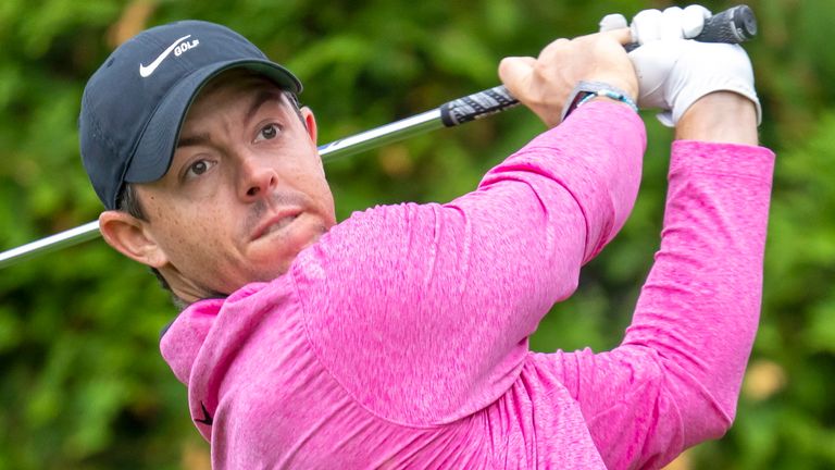 Rory McIlroy of Northern Ireland watches his tee shot on the 13th hole during the first round of the Canadian Open in Toronto on Thursday, June 9, 2022. (Frank Gunn/The Canadian Press via AP)