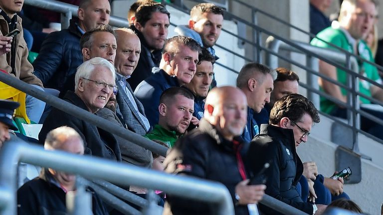 Republic of Ireland manager Stephen Kenny watches on