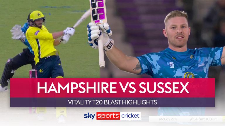 Watch the highlights of the T20 Blast clash between the Hampshire Hawks and Sussex Sharks