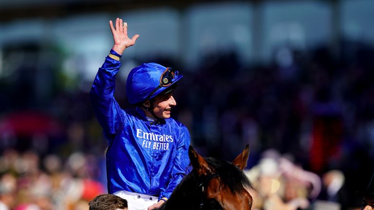William Buick salutes the Royal Ascot after victory on Coroebus
