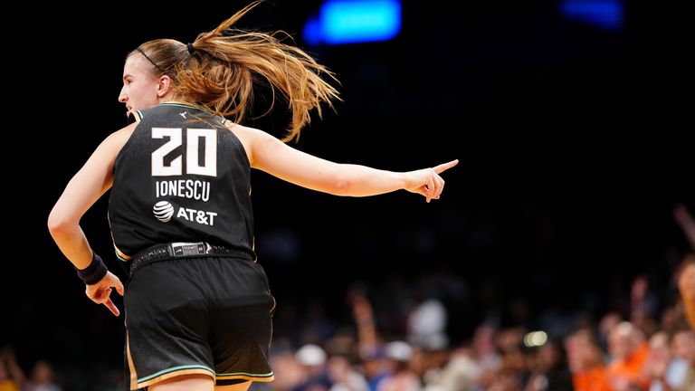 Sabrina Ionescu #20 of the New York Liberty looks on during the game against the Minnesota Lynx on June 7, 2022 at the Barclays Center in Brooklyn, New York. 