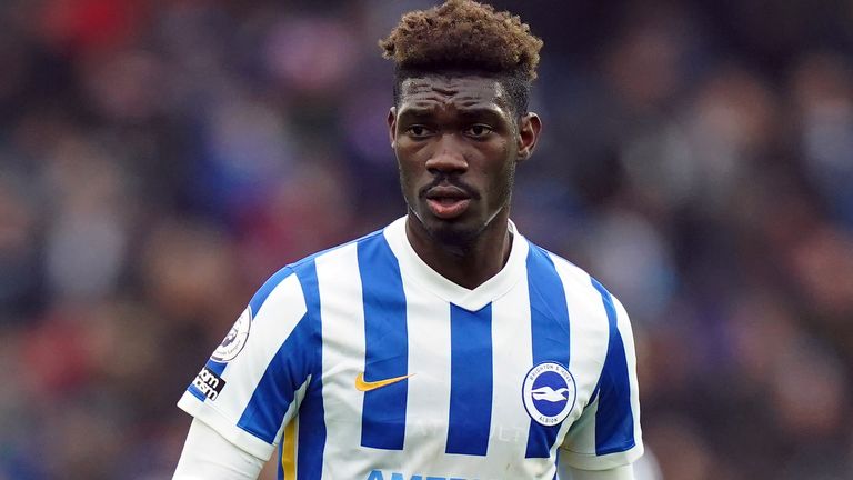 Brighton and Hove Albion&#39;s Yves Bissouma during the Premier League match at the AMEX Stadium, Brighton. Picture date: Saturday February 19, 2022.