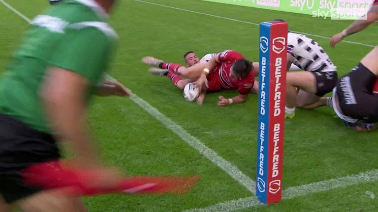 Sam Wood scores Hull Kingston Rovers' second try as they try to come from behind against rivals Hull FC at Magic Weekend.