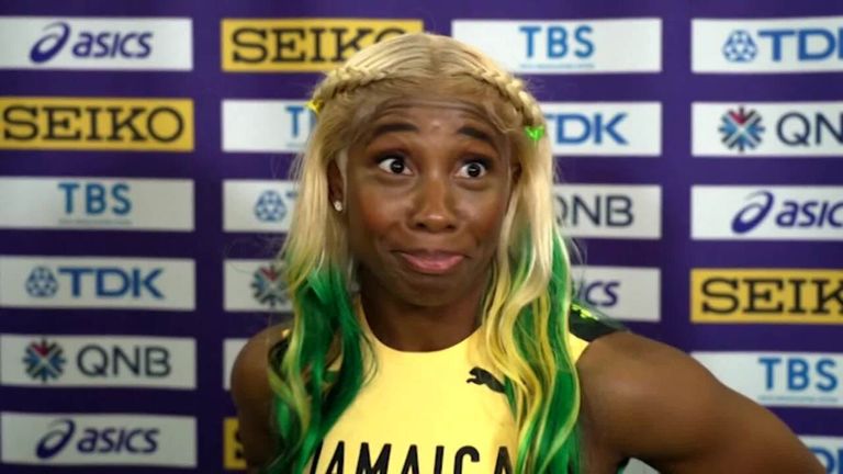Shelly-Ann Fraser-Pryce says she thinks her age is 'positive' after she won the world 100-meter title for the fifth time topping the Jamaican sweep in Oregon.
