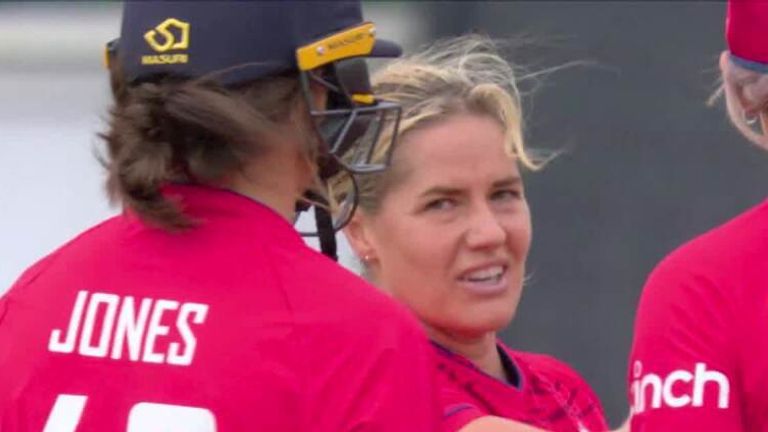 Katherine Brunt became England's leading wicket-taker in T20 internationals when South Africa's Laura Wolvaardt became her 103rd victim in the format