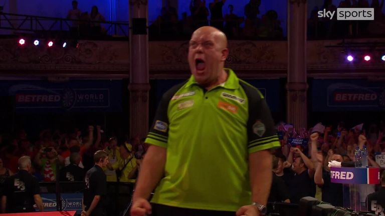The Dutchman completed victory with this stunning 121 checkout which culminated in a bullseye finish