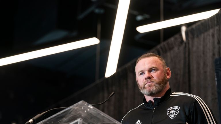 Wayne Rooney speaks during a news conference to announce him as the new head coach of MLS soccer club D.C. United, Tuesday, July 12, 2022, in Washington. (AP Photo/Alex Brandon)