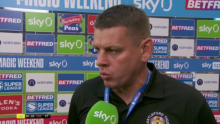 Castleford Tigers head coach Lee Radford says his team kept swinging as they lost to Leeds Rhinos