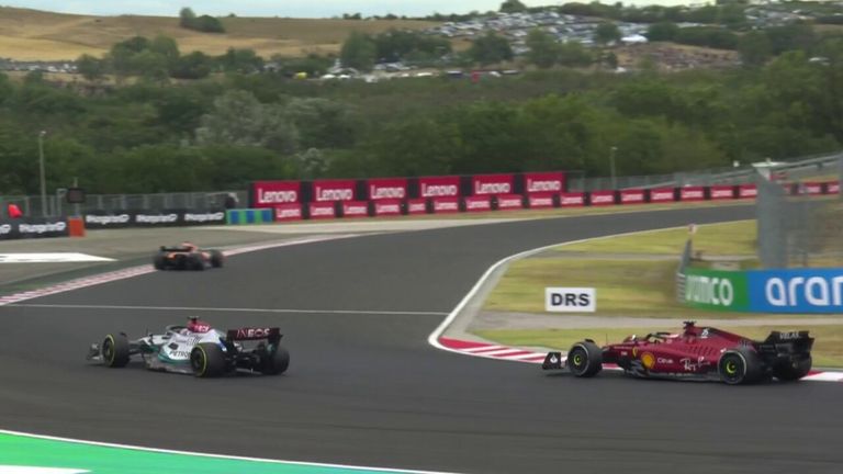 George Russell overtakes Charles Leclerc into second place as things go from bad to worse for Ferrari.