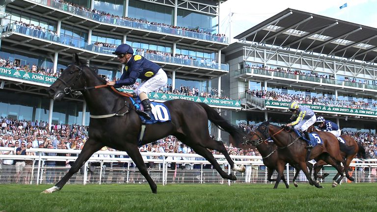 Royal Aclaim riding by Andrea Atzeni won The John Smith ... s City Walls Stakes on John Smith's Cup Day at York racetrack.  Date taken: Saturday, July 9, 2022.