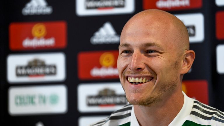 GLASGOW, SCOTLAND - JULY 21: New Celtic signing Aaron Mooy is unveiled during a press conference at Celtic Park, on July 21, 2022, in Glasgow, Scotland.  (Photo by Rob Casey / SNS Group)