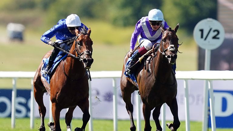 Alcohol Free (right) gets the better of Naval Crown to win the July Cup