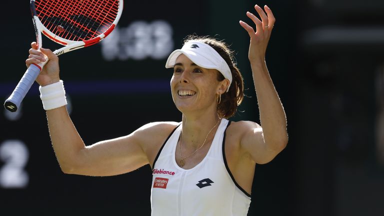Alize Cornet celebrates winning her Ladies&#39; Singles third round match against Iga Swiatek during day six of the 2022 Wimbledon Championships at the All England Lawn Tennis and Croquet Club, Wimbledon. Picture date: Saturday July 2, 2022.