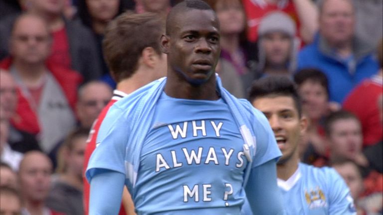 Balotelli celebrates against Man Utd