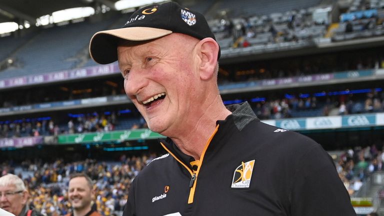 2 July 2022; Kilkenny manager Brian Cody shakes hands with Tommy Walsh of Kilkenny after their side's victory in the GAA Hurling All-Ireland Senior Championship Semi-Final match between Kilkenny and Clare at Croke Park in Dublin. Photo by Harry Murphy/Sportsfile