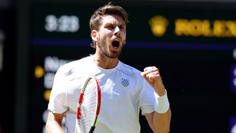 Cameron Norrie during the Gentlemen's Singles Semi Final against Novak Djokovic on day twelve of the 2022 Wimbledon Championships at the All England Lawn Tennis and Croquet Club, Wimbledon. Picture date: Friday July 8, 2022.