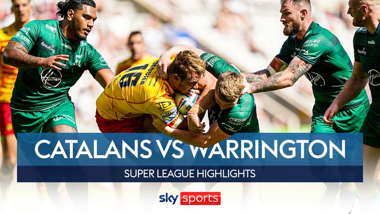Highlights of the Betfred Super League match between Catalans Dragons and Warrington Warriors.