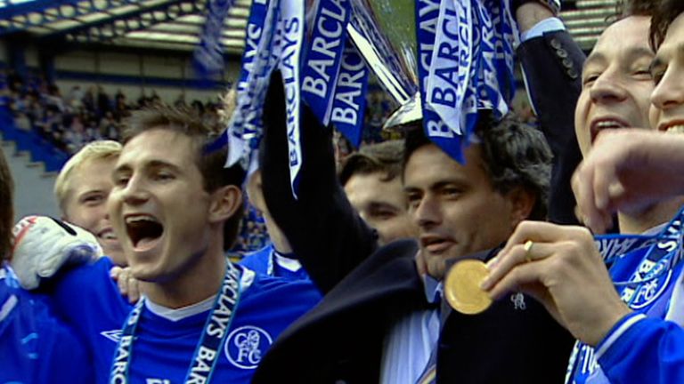 Mourinho celebrates with PL trophy