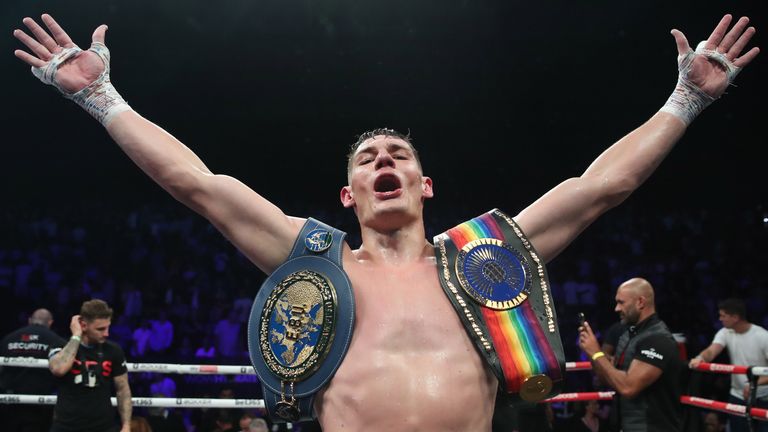 Chris Billam-Smith celebrates after beating Isaac Chamberlain. (Photo: Lawrence Lustig/BOXXER)