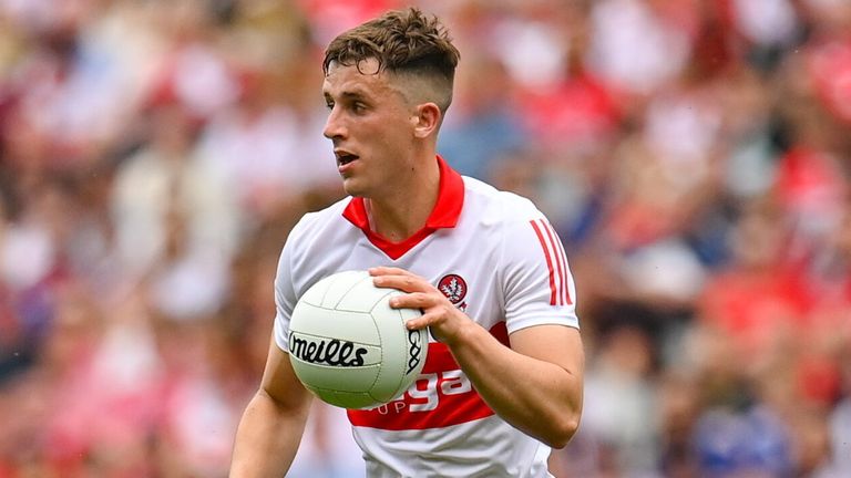 9 July 2022; Shane McGuigan of Derry during the GAA Football All-Ireland Senior Championship Semi-Final match between Derry and Galway at Croke Park in Dublin. Photo by Seb Daly/Sportsfile