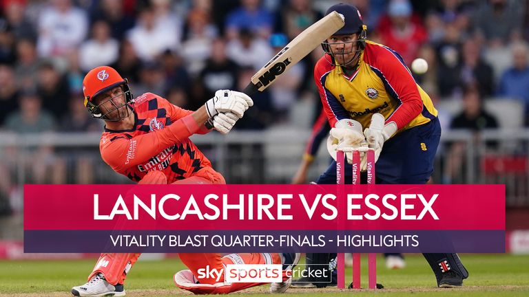 Watch highlights of the Vitality T20 Blast quarter-final between Lancashire Lightning and Essex Eagles at Old Trafford