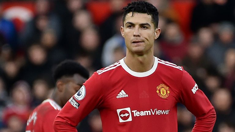 Cristiano Ronaldo reacts during the Premier League match between Manchester United and Watford at Old Trafford