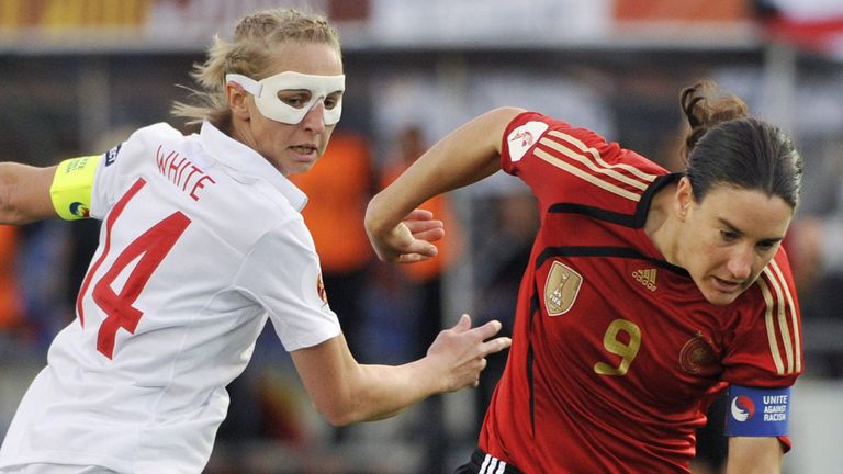 England captain Faye White had to wear a mask after having an operation on her cheekbone