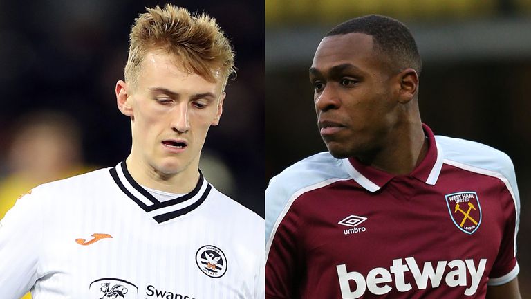West Ham are close to signing Swansea midfielder Flynn Downes (left) but could be set to sell defender Issa Diop