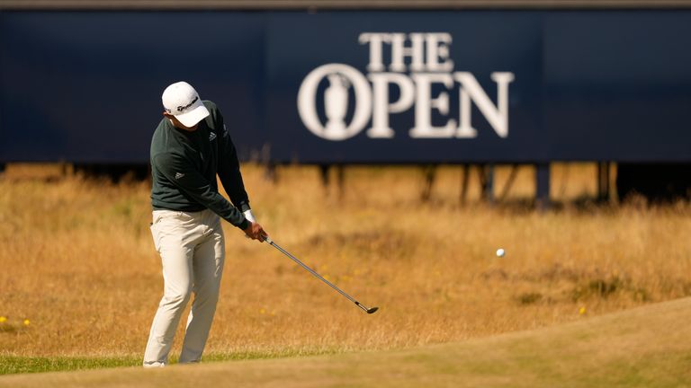 Collin Morikawa of the US on the 4th green during a practice round at the British Open golf championship on the Old Course at St. Andrews, Scotland, Wednesday July 13, 2022. The Open Championship returns to the home of golf on July 14-17, 2022, to celebrate the 150th edition of the sport&#39;s oldest championship, which dates to 1860 and was first played at St. Andrews in 1873. (AP Photo/Gerald Herbert)