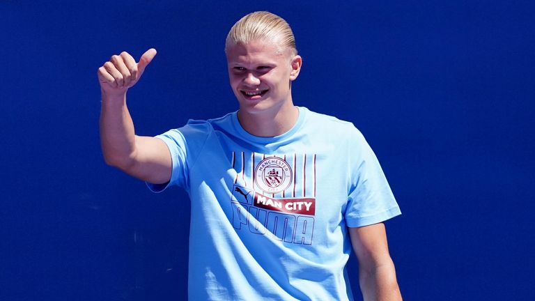 Erling Haaland presented to Manchester City fans for the first time