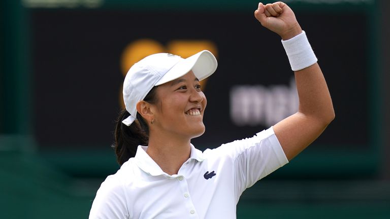 Harmony Tan celebrates after beating Katie Boulter 