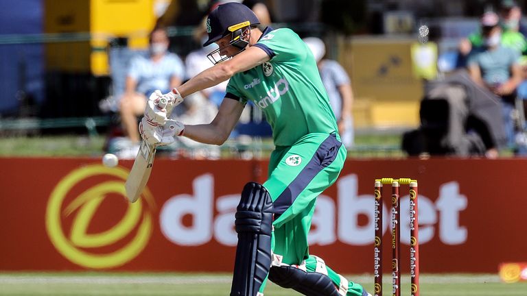 Ireland's Harry Tector at the crease during the third one day international match at The Village, Dublin. Picture date: Friday July 16, 2021.
