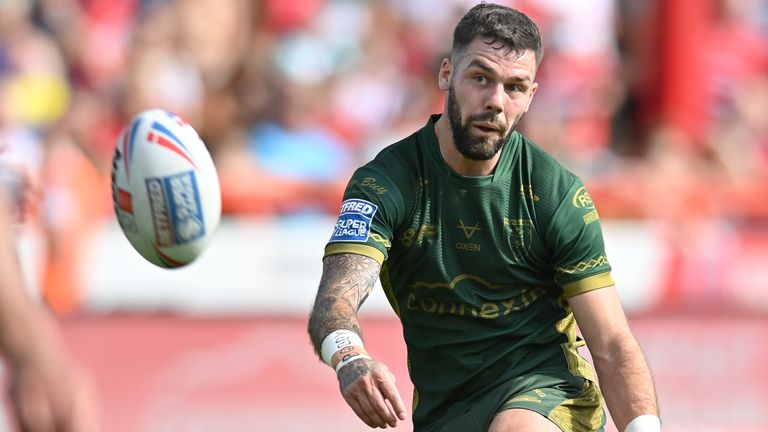 Picture by Will Palmer/SWpix.com - 17/07/2022 - Rugby League - Betfred Super League - Hull KR v Wakefield Trinity - Sewell Group Craven Park, Hull, England - Will Dagger of Hull KR scores a drop kick against Wakefield Trinity
