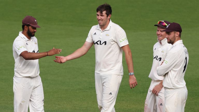Jamie Overton took two wickets for Surrey on the opening day against Warwickshire