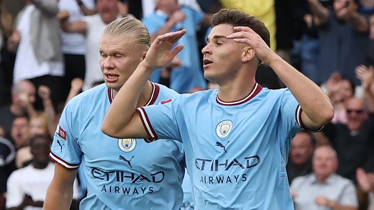 Julian Alvarez reacts after his equaliser is initially disallowed for offside - VAR reversed the decision