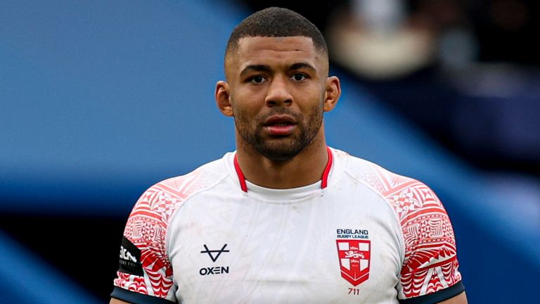Picture by Paul Currie/SWpix.com - 18/06/2022 - Rugby League - Men’s International Match - England v Combined Nations All Stars - Halliwell Jones Stadium, Warrington, England - Kallum Watkins of England