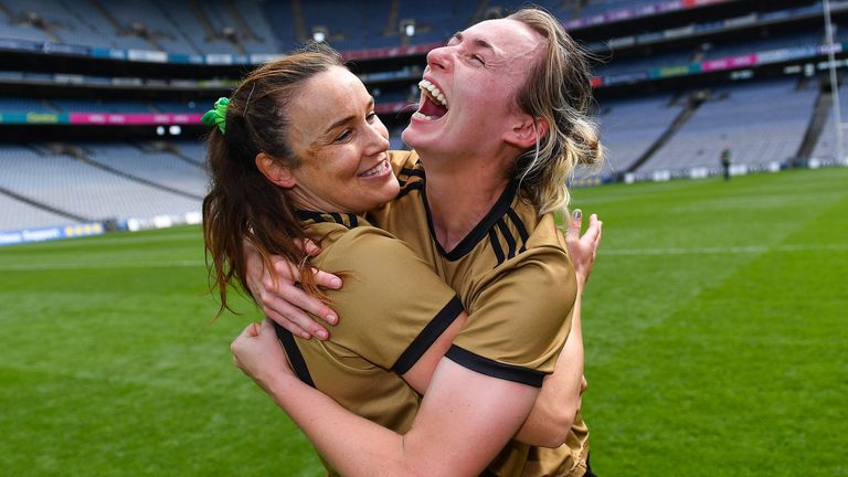Kerry players Louise Galvin, left, and Niamh Carmody celebrate their win