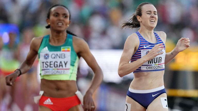 Muir crosses the line to take the bronze medal in the Women's 1500m Final, on day four of the World Athletics Championships