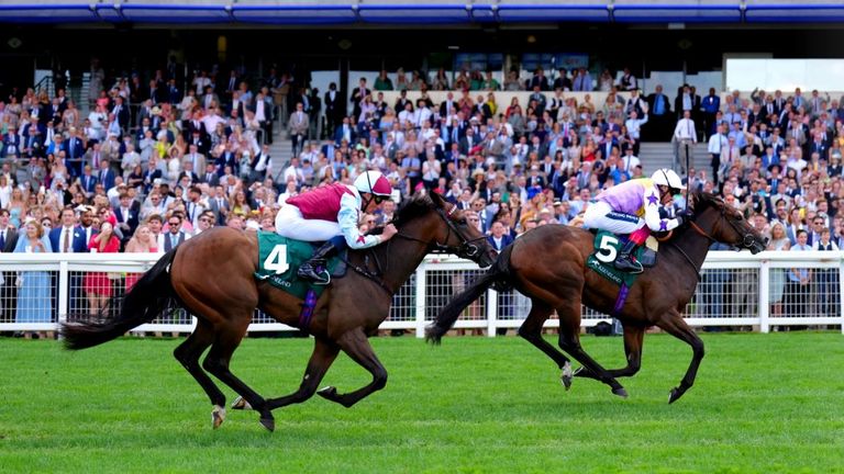 Lezoo and Frankie Dettori hold on to win the Keeneland Stakes at Ascot