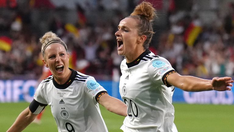 Germany's Lina Magull celebrates scoring their side's first goal against Austria